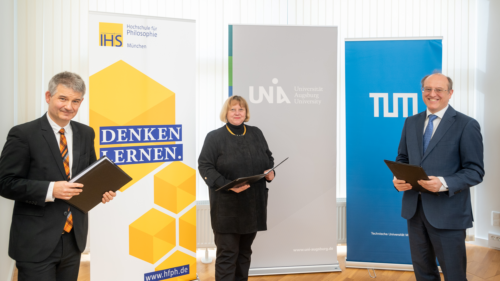 HFPH-Präsident Johannes Wallacher, UNIA-Präsidentin Sabine Doering-Manteuffel und TUM-Vizepräsident Gerhard Kramer (v. l. n. r.), Copyright: TUM Andreas Heddergott 